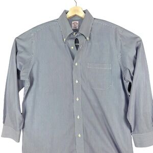 Brooks Brothers 346 Shirt Mens 15.5 32/33 Blue White Stripe Non Iron Button Down